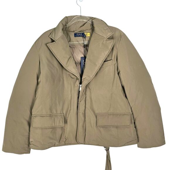 Polo Ralph Lauren Tan Water Repellent Belted Down Jacket Blazer Style Large New - Picture 2 of 13